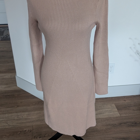 Mock Neck Ribbed Long Sleeve Midi Dress - Blush - Picture 7 of 14